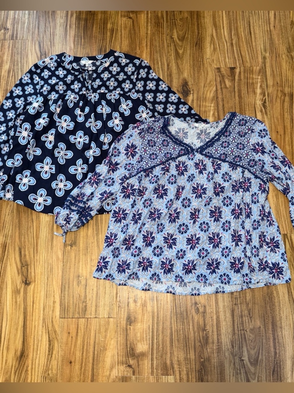 crown & ivy women XL tops blouses peasant boho blue pattern flowy light nwot